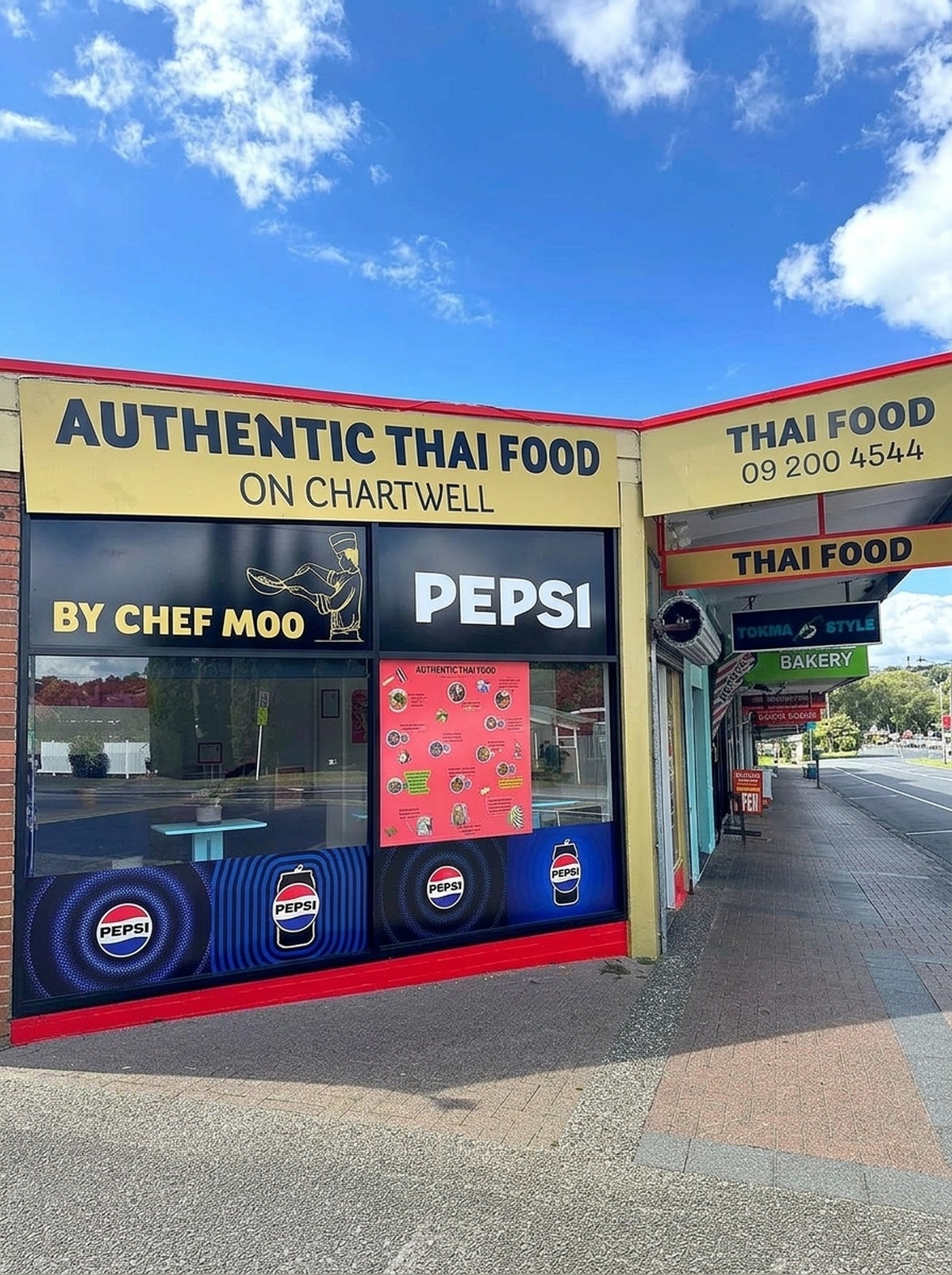 Authentic Thai Food wok-tossed king prawn pad thai and green curry by Chef Moo in Glenfield Auckland